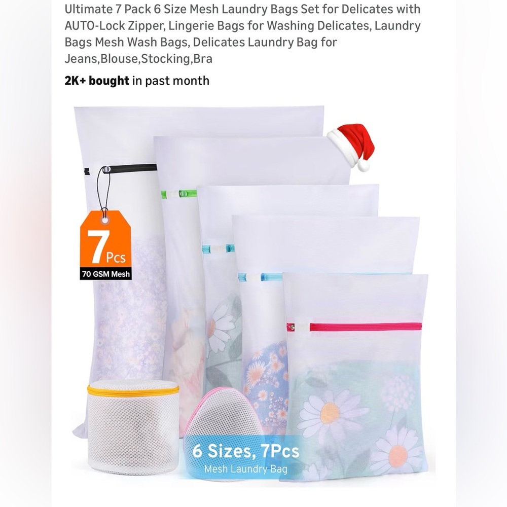 New Ultimate 7 Pack 6 Size Mesh Laundry Bags Set Delicates  AUTO-Lock Zipper